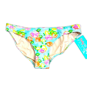Haley and the Hound citrus on teal bikini bottoms